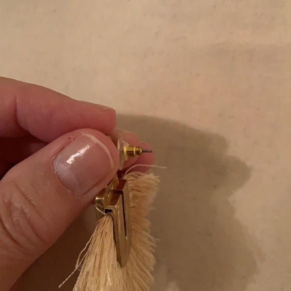 15. Earrings:  tan colored tassels with woven detail - Picture 7 of 11